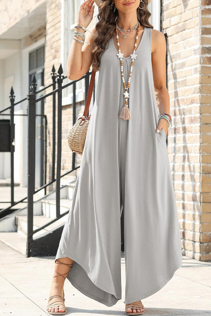 Lovelet Pocketed Scoop Neck Wide Leg Jumpsuit