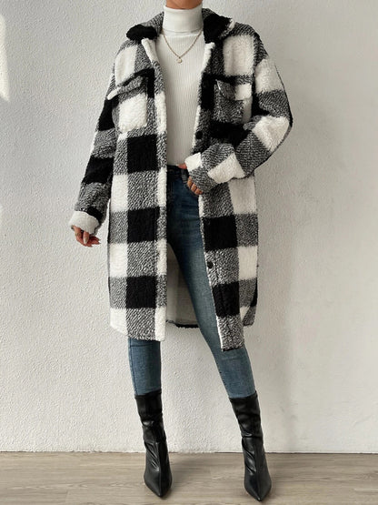 Plaid Collared Neck Button Down Coat