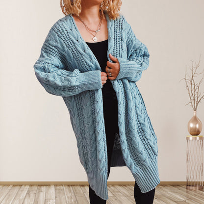 Cable-Knit Open Front Dropped Shoulder Cardigan