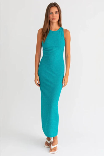 Jade Racerback Style Textured Fabric Maxi Dress