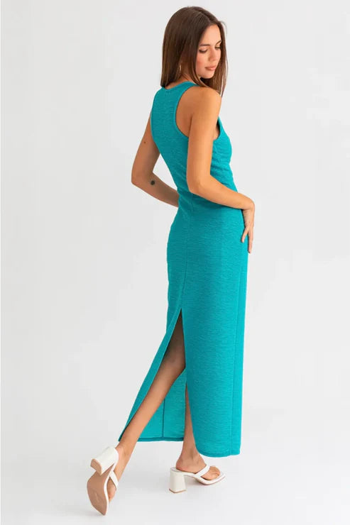 Jade Racerback Style Textured Fabric Maxi Dress