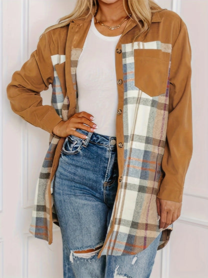 Plaid Collared Neck Long Sleeve Jacket