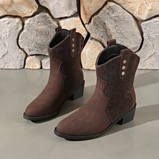 Suede Point Toe Block Heel Boots