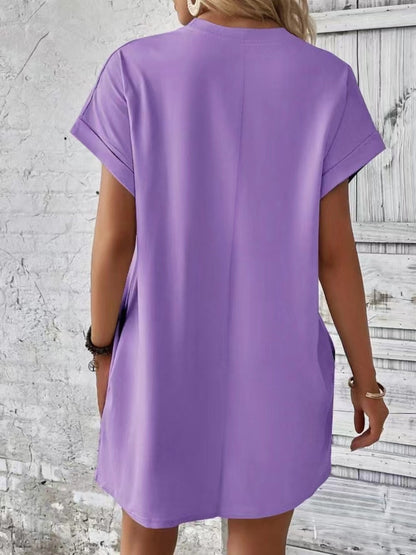 Pocketed Round Neck Short Sleeve Dress