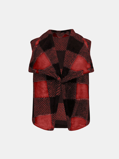 Plaid Open Front Vest Coat