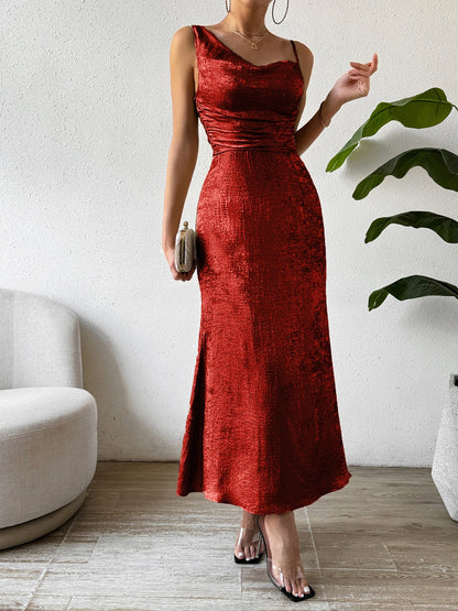 Honey Asymmetric Neck Sleeveless Midi Dress