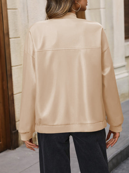 Ivy Lane Zip Up Baseball Collar Dropped Shoulder Jacket