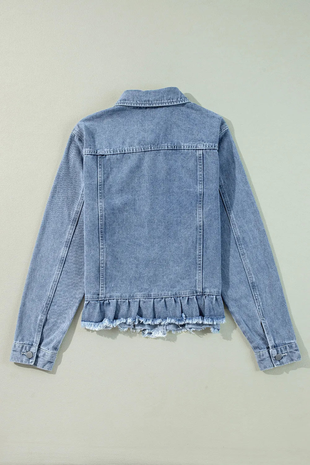 Raw Hem Long Sleeve Denim Jacket