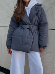 Puffer Long Sleeve Winter Coat with Belt