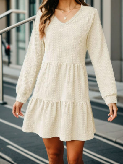 V-Neck Long Sleeve Mini Dress