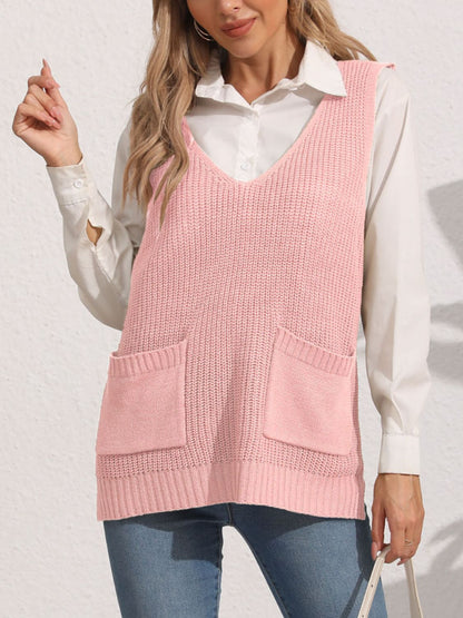 Pocketed V-Neck Sweater Vest