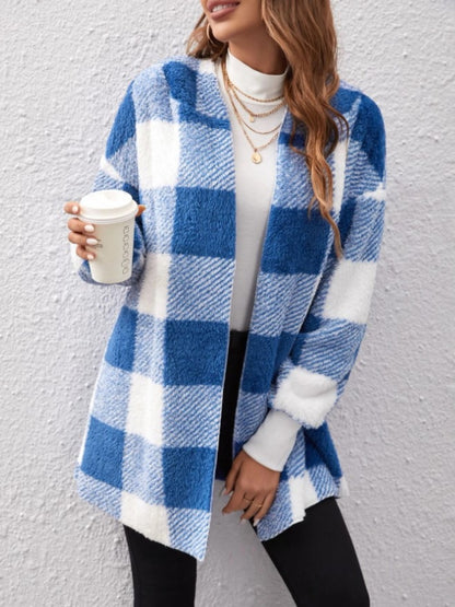 Plaid Long Sleeve Hooded Coat