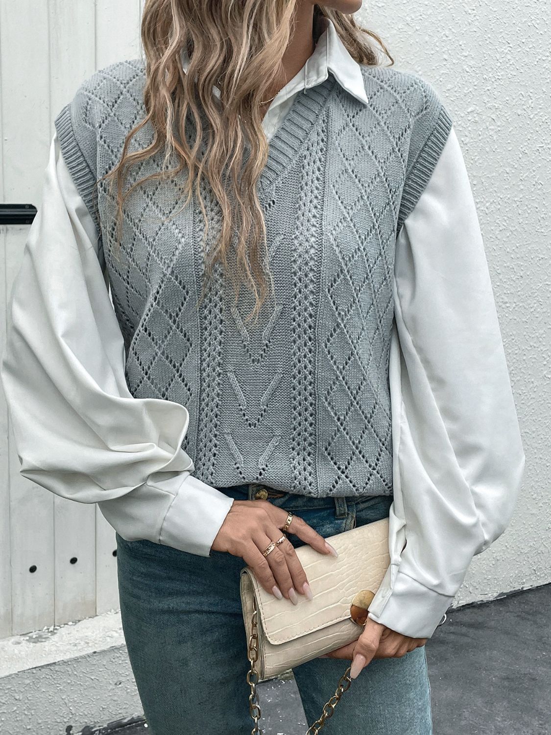 Openwork V-Neck Sweater Vest