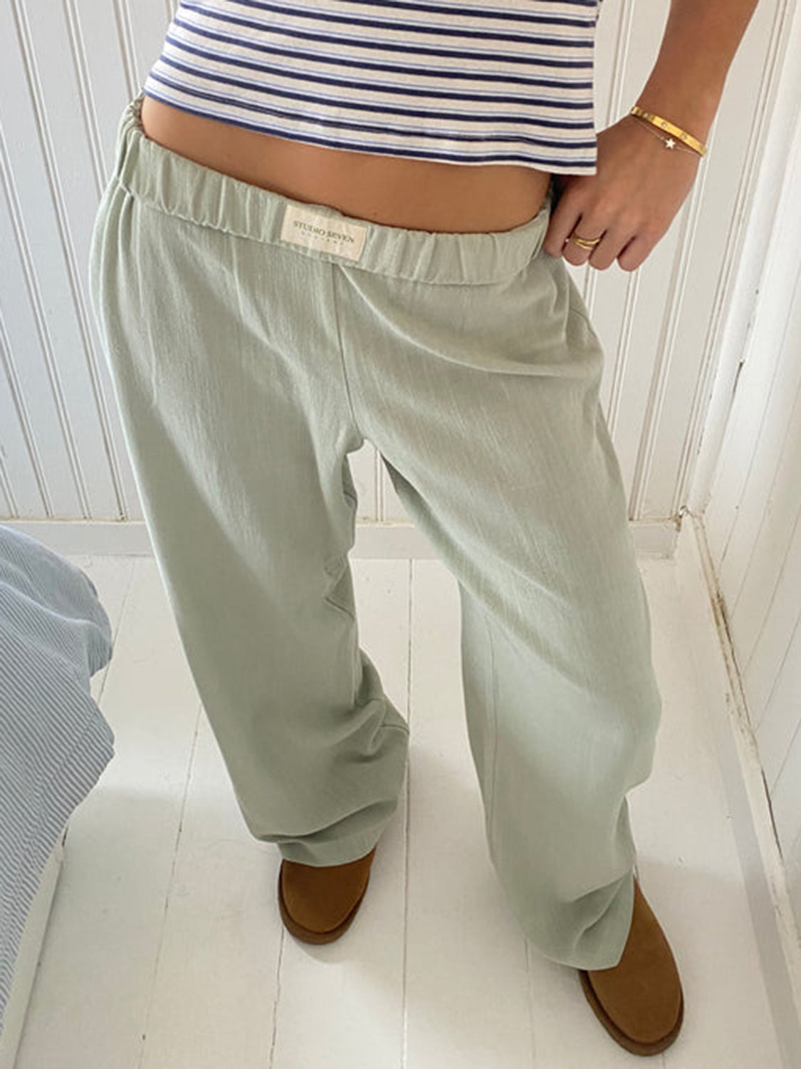 Elastic Waist Wide Leg Pants