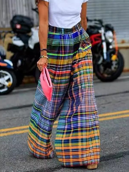 Full Size Plaid Wide Leg Pants