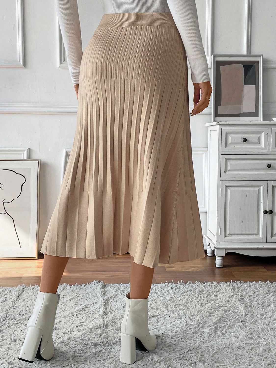 Perfee Pleated Midi Sweater Skirt