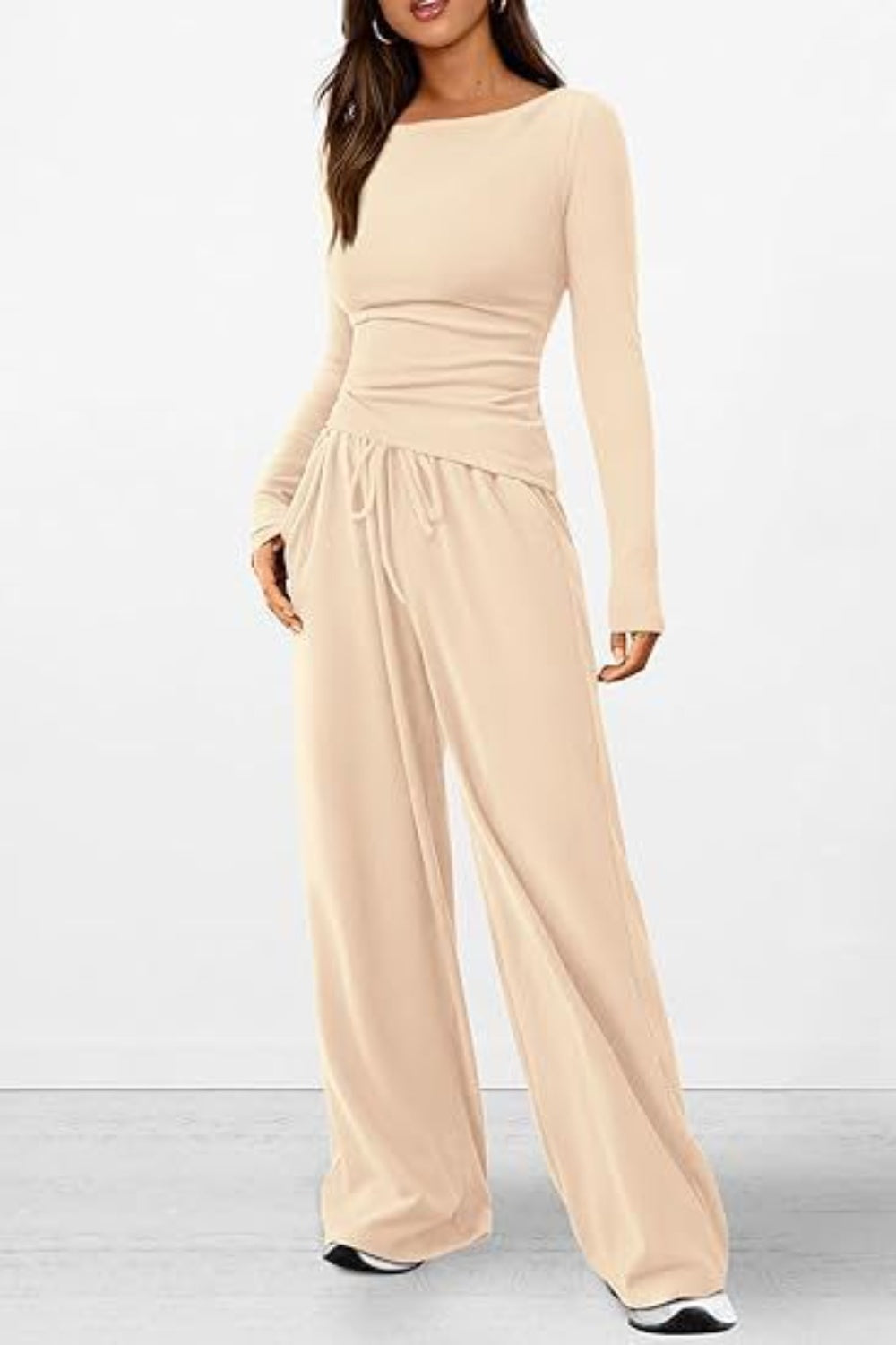 Round Neck Long Sleeve Top and Pants Set