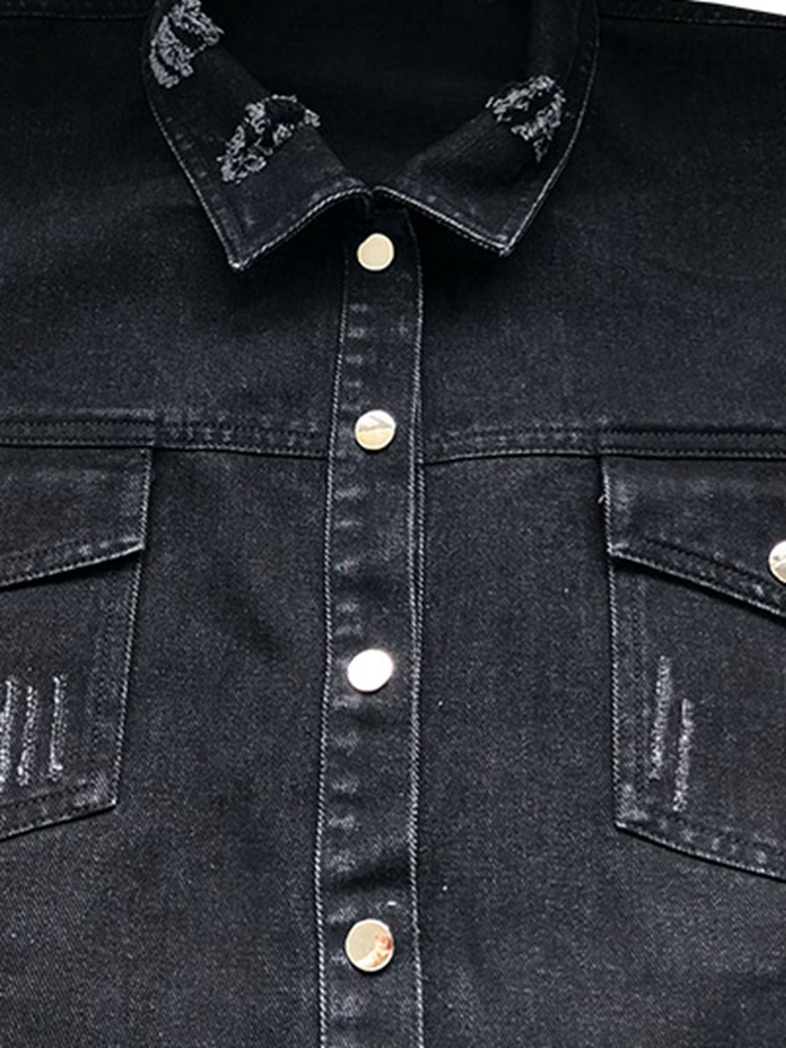 Raw Hem Collared Neck Long Sleeve Denim Jacket