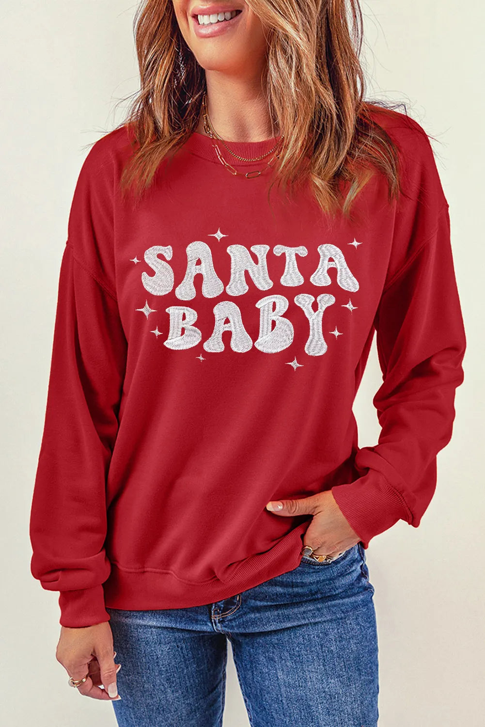 SANTA BABY Round Neck Long Sleeve Sweatshirt