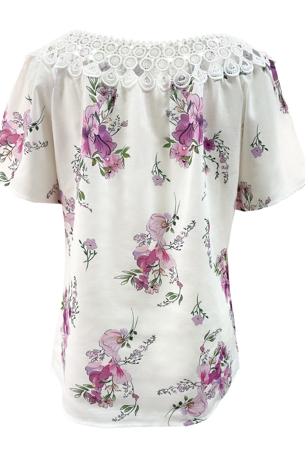 Full Size Printed Tie Neck Short Sleeve Blouse