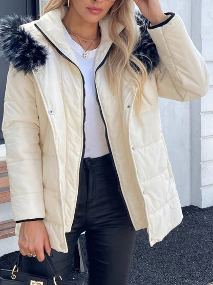 Zip Up Long Sleeve Hooded Winter Coat