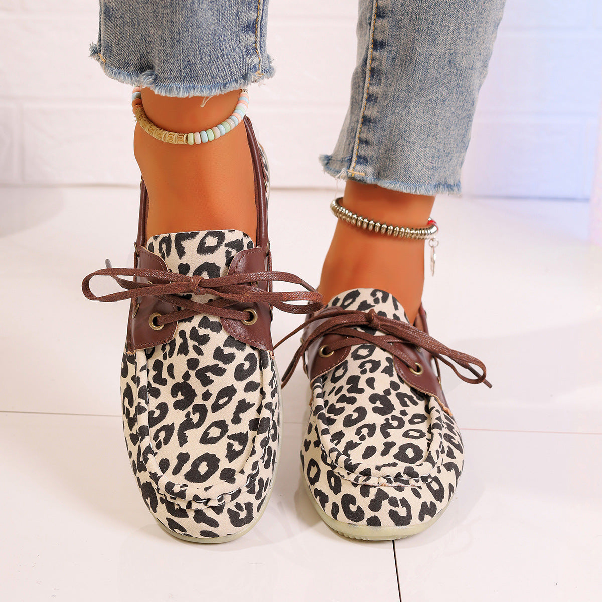 Lace Up Leopard Slip-Ons