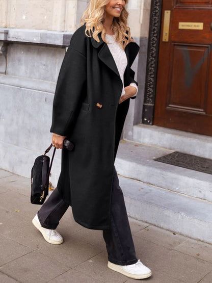 Pocketed Collared Neck Long Sleeve Coat