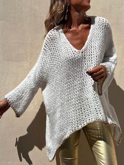 Contrast V-Neck Long Sleeve Sweater