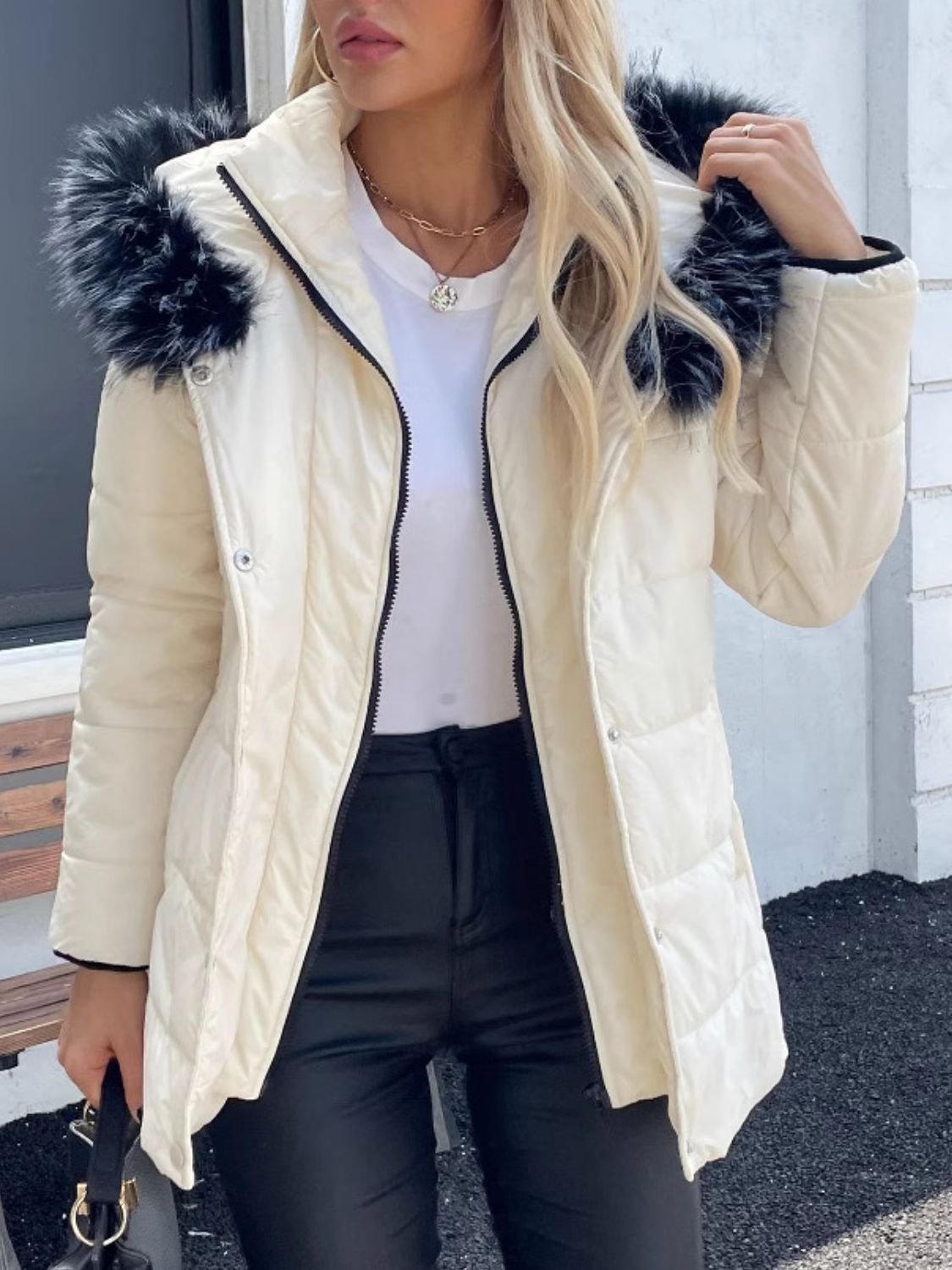 Zip Up Long Sleeve Hooded Winter Coat