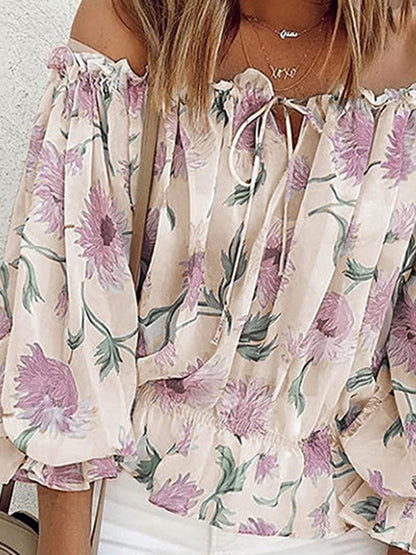 Floral Off-Shoulder Flounce Sleeve Blouse