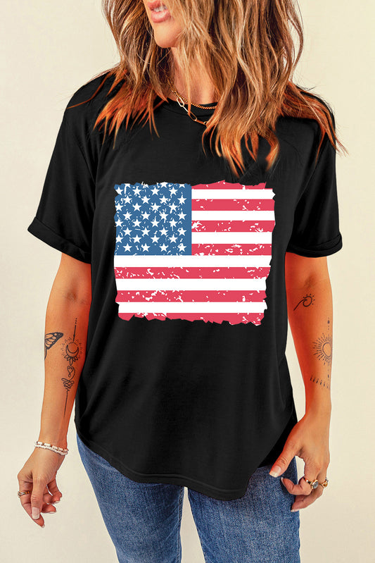 US Flag Round Neck Short Sleeve T-Shirt