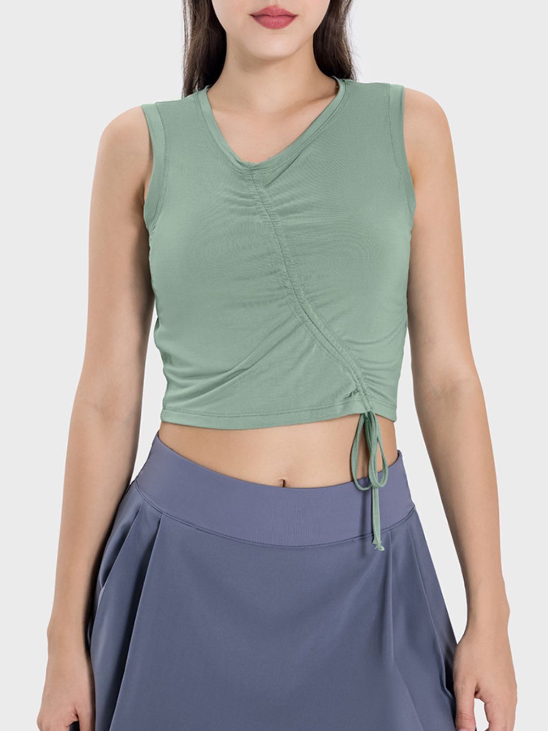 Millennia Drawstring Ruched Wide Strap Active Tank