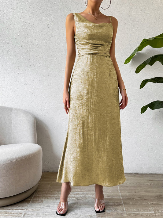 Honey Asymmetric Neck Sleeveless Midi Dress