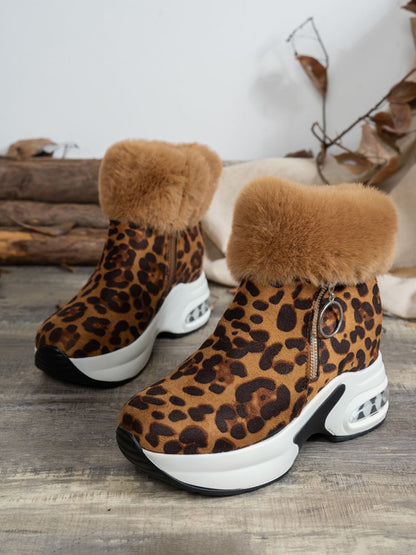 Side Zipper Leopard Platform Boots