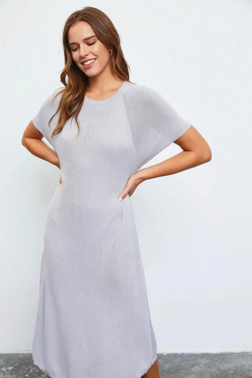 Relax Batwing Short Sleeve Sweater Midi Dress