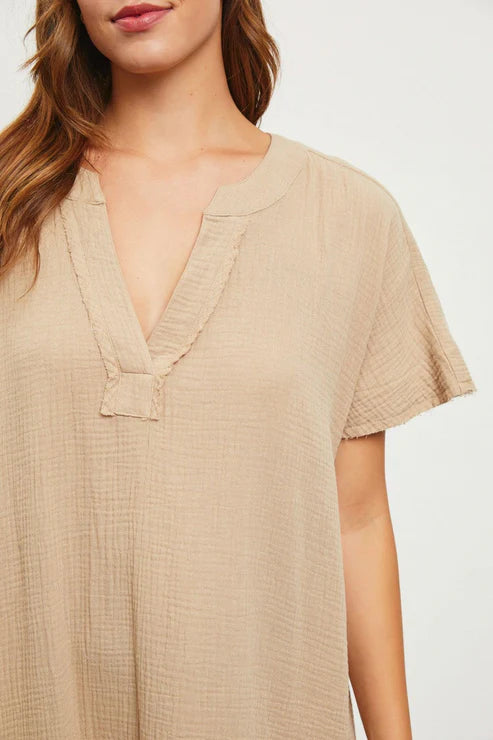 Linen Short Sleeve Hi-Low Midi Tunic Dress