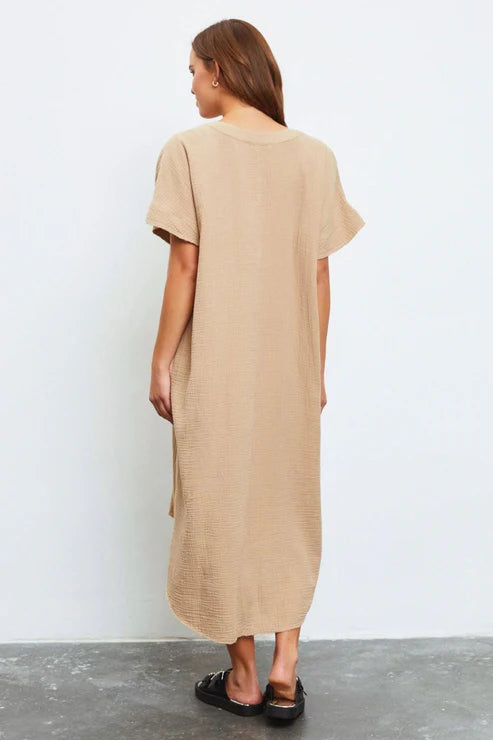 Linen Short Sleeve Hi-Low Midi Tunic Dress