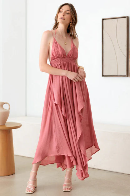 Tassel Fringe Strap Cutout Maxi Dress